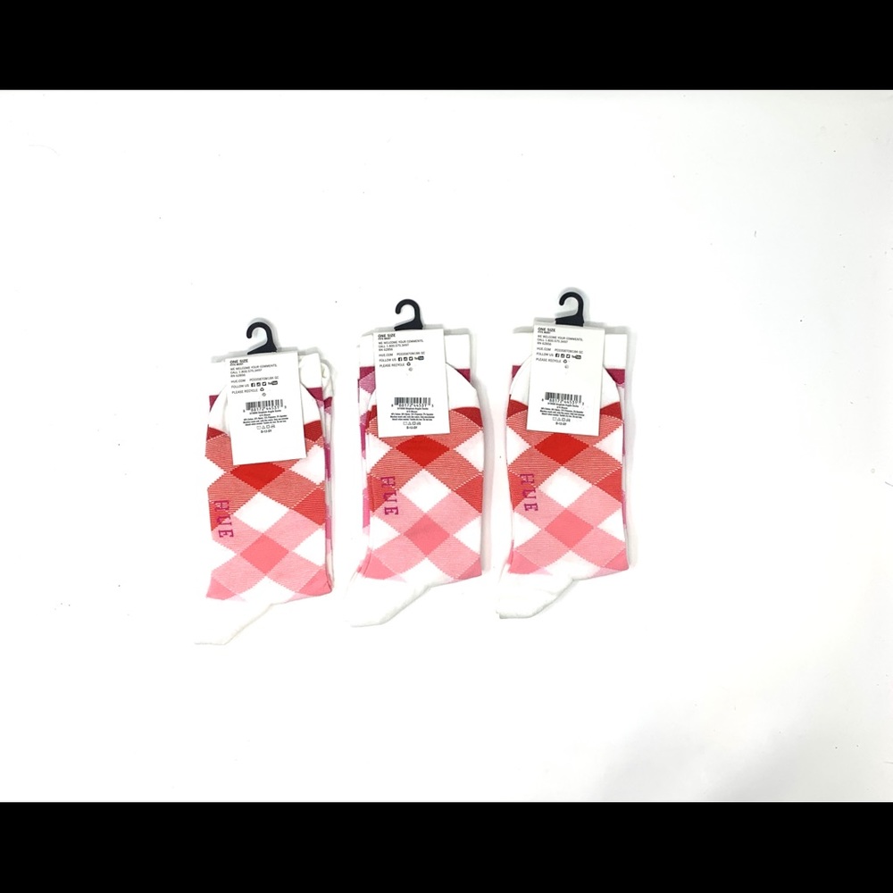 4/$25 3 PR Womens Hue Gingham Argyle Pink Socks OS - Picture 2 of 3